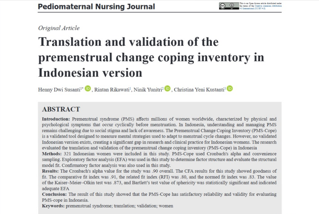 Translation and validation of the premenstrual change coping inventory in Indonesian version